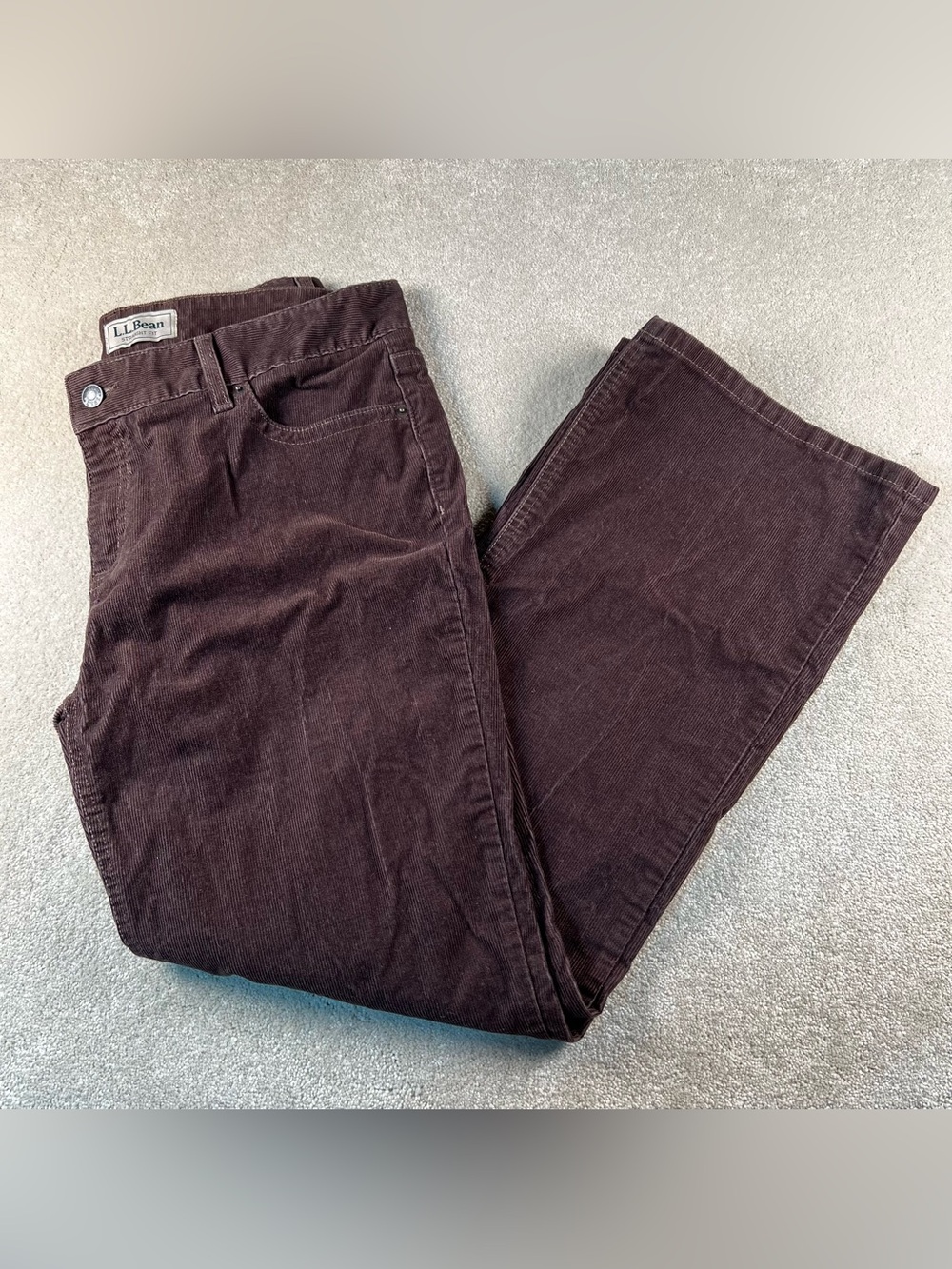 LL Bean Corduroy Pants Brown Straight Fit Women's 16 Petite
